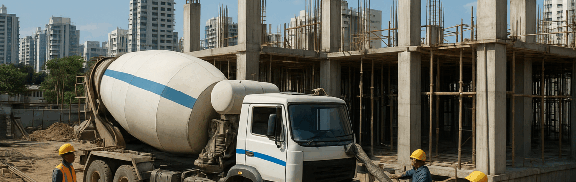 Ready mix concrete being used at a construction site in Bangalore
