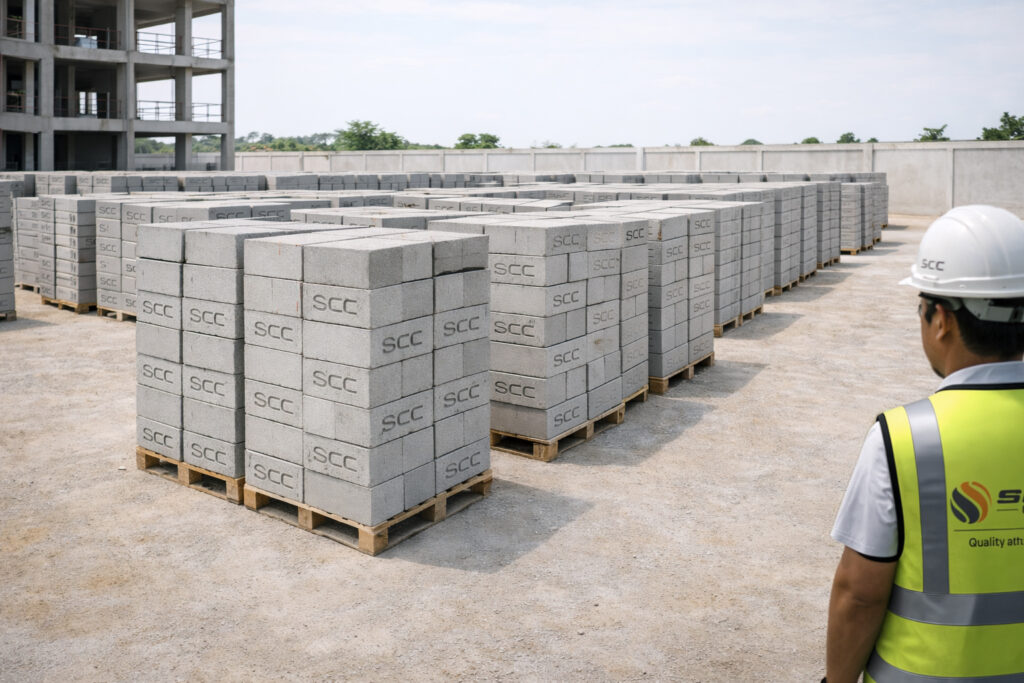 Concrete solid blocks used for sustainable construction in Bangalore